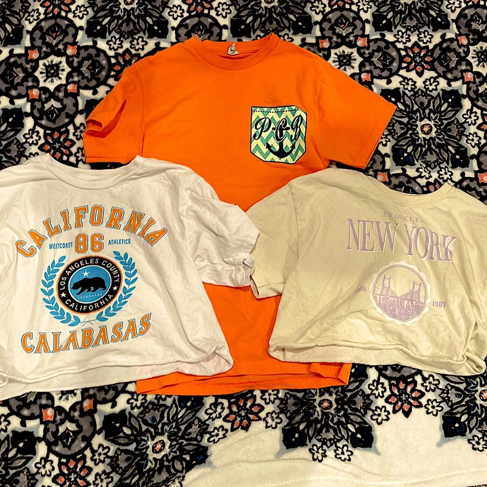 1 shirt and 2 crop tops